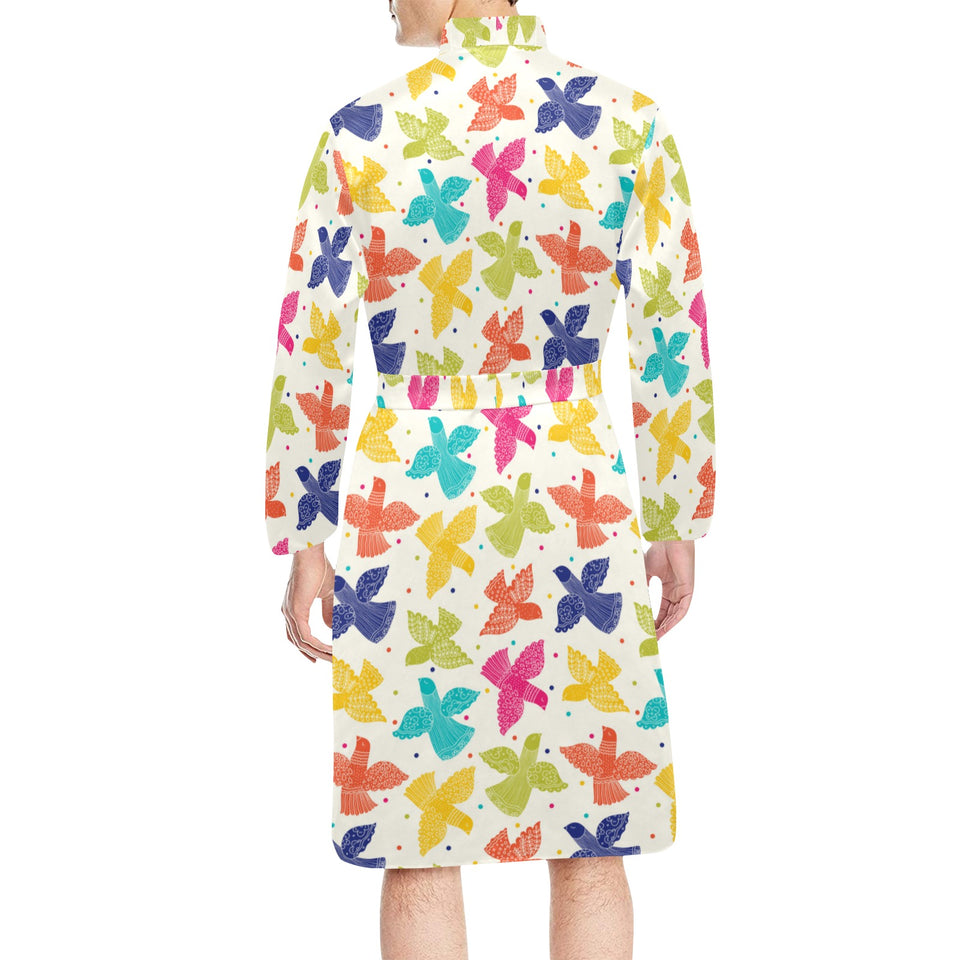 Pigeon Pattern Print Design 01 Men's Long Sleeve Belted Night Robe
