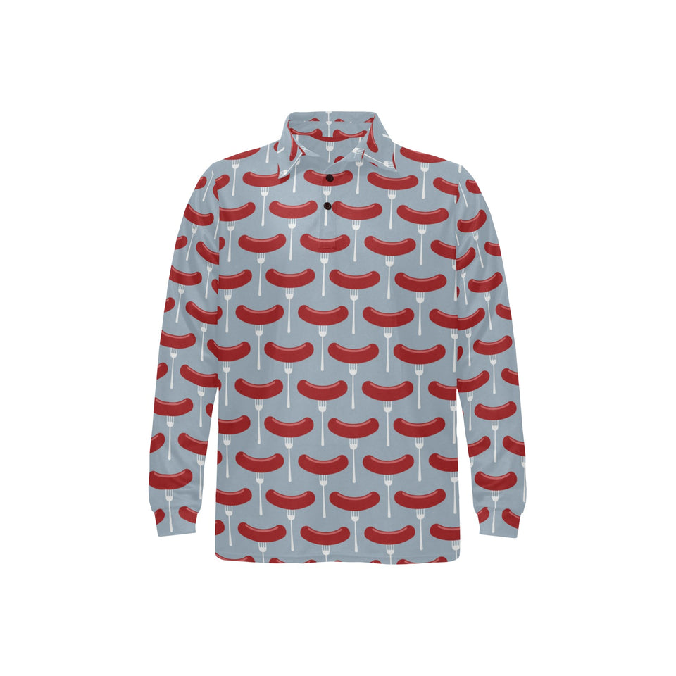 Sausage Pattern Print Design 02 Men's Long Sleeve Polo Shirt