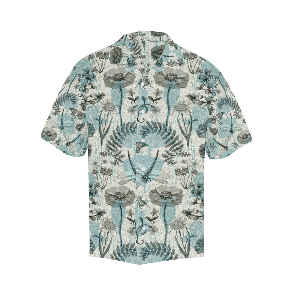 Dragonfly Butterfly Plants insect flower vintage s Men's All Over Print Hawaiian Shirt