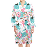 Toucan tropical flower leave pattern Men's Long Sleeve Belted Night Robe