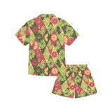 Cool Geometric lime pattern Kids' Boys' Girls' V-Neck Short Pajama Set