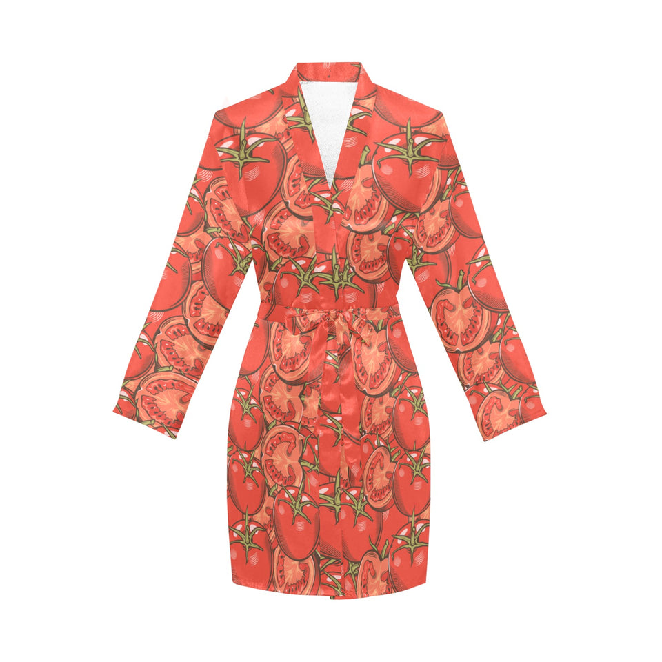 Red Tomato Pattern Women's Long Sleeve Belted Night Robe