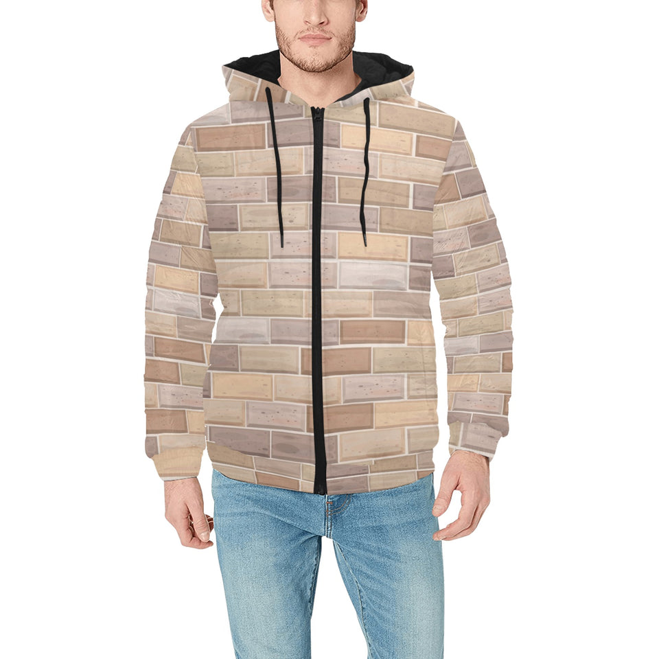 Brick Printed Pattern Print Design 01 Men's Padded Hooded Jacket