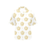 Gold Ornamental lotue waterlily symbol pattern Women's All Over Print Hawaiian Shirt