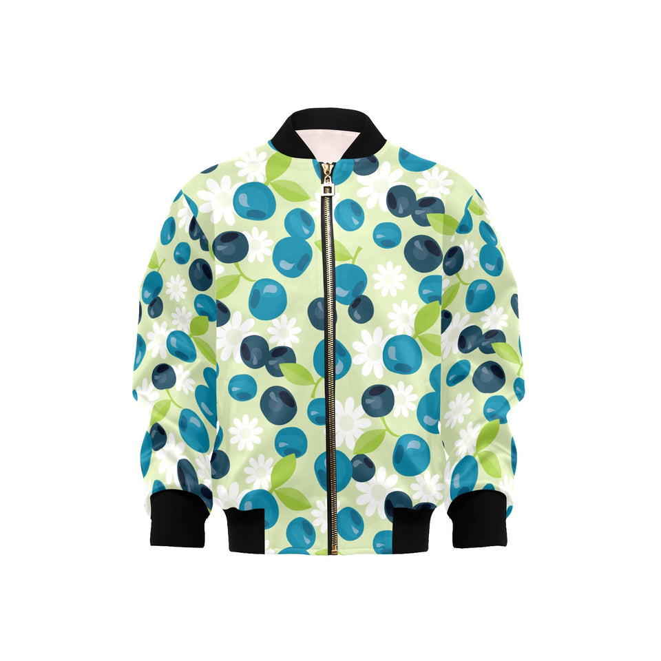 blueberry flower pattern Kids' Boys' Girls' Bomber Jacket