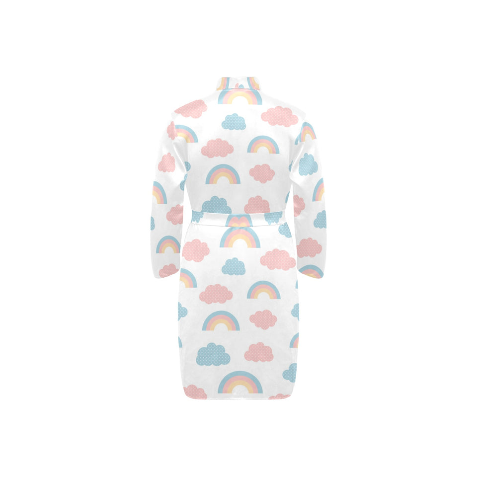Cute rainbow clound pattern Men's Long Sleeve Belted Night Robe