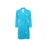 Airplane destinations blue background Men's Long Sleeve Belted Night Robe