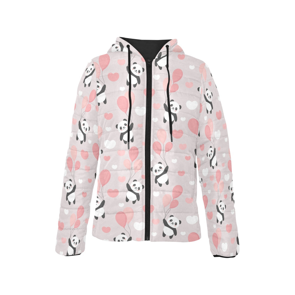 Cute panda ballon heart pattern Women's Padded Hooded Jacket