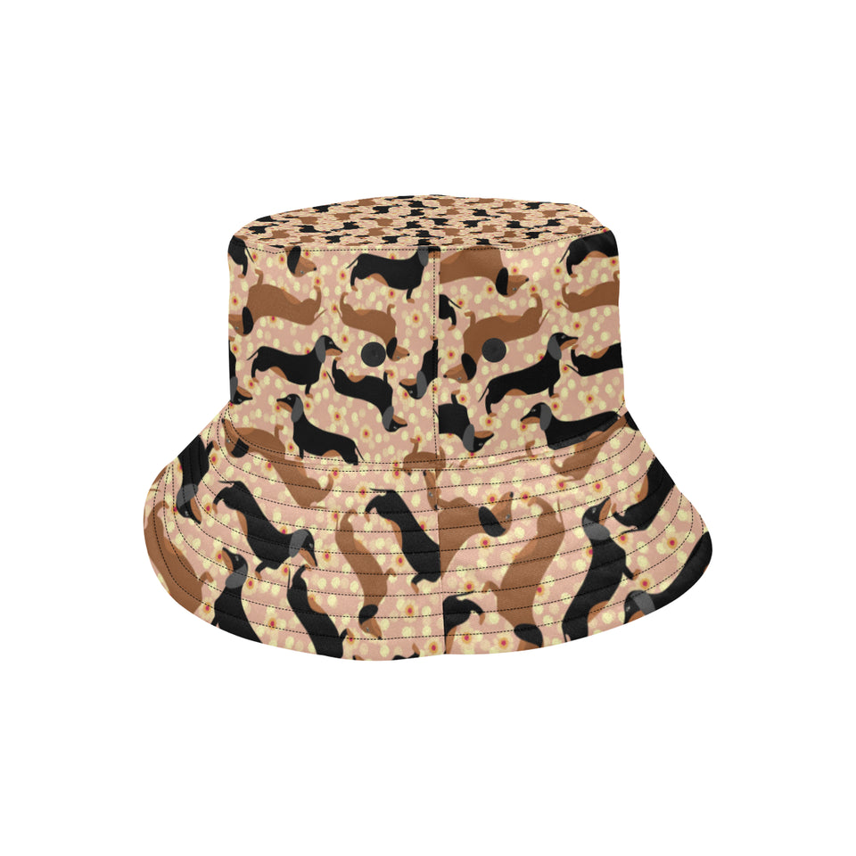 Dachshund floral background Unisex Bucket Hat