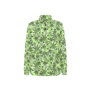 Canabis Marijuana Weed Pattern Print Design 01 Women's Long Sleeve Polo Shirt