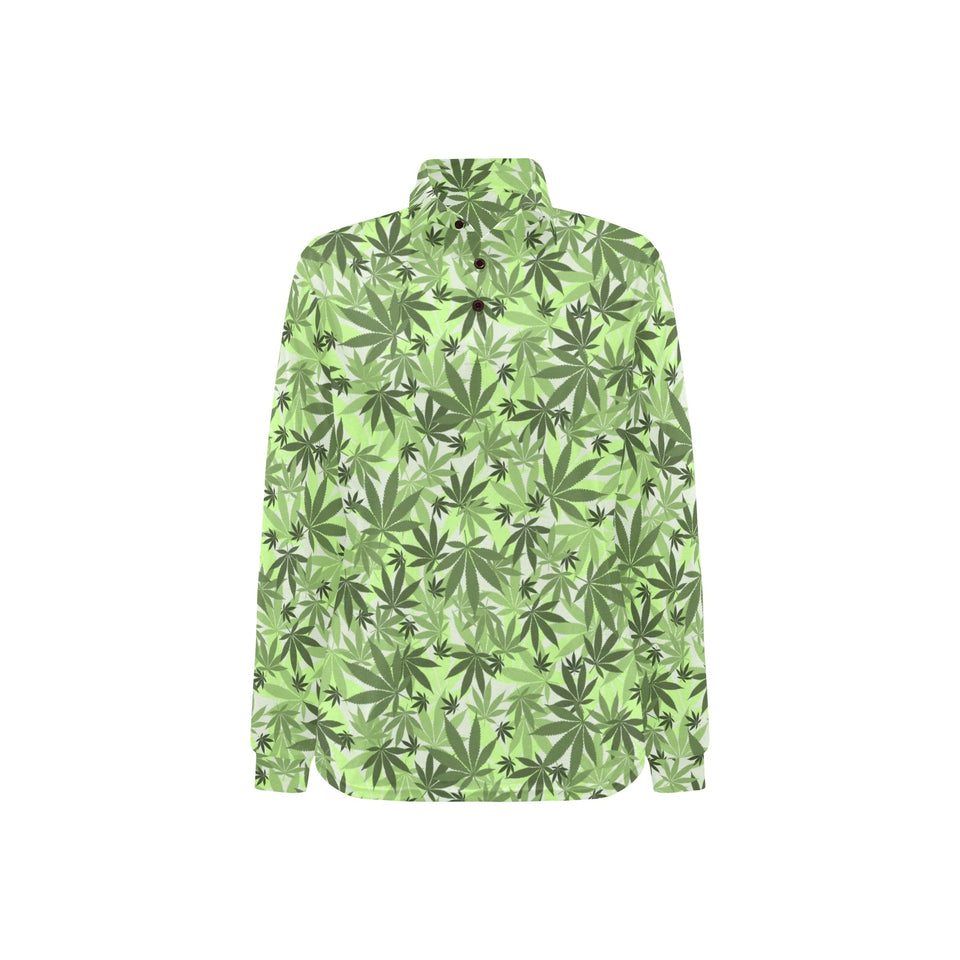 Canabis Marijuana Weed Pattern Print Design 01 Women's Long Sleeve Polo Shirt