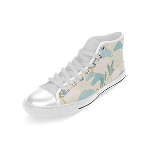 Bonsai bamboo stork japanese pattern cream theme Men's High Top Canvas Shoes White