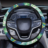 Colorful parrot exotic flower leaves Car Steering Wheel Cover