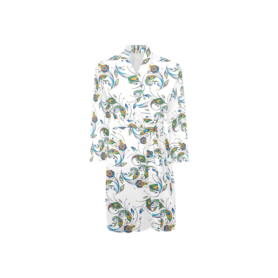 Peacock feather pattern Men's Long Sleeve Belted Night Robe