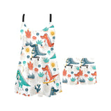 Cute Crocodile Pattern Chest Sexy Pleated Two Piece Swim Dress