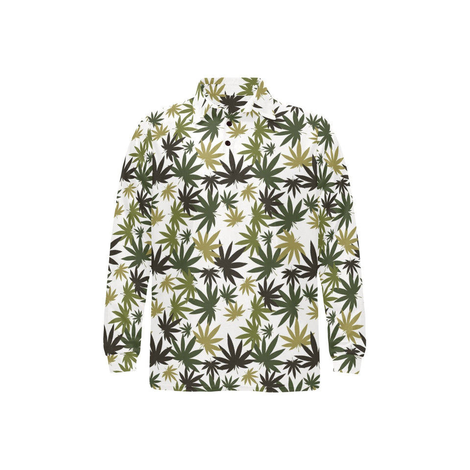 Canabis Marijuana Weed Pattern Print Design 05 Men's Long Sleeve Polo Shirt