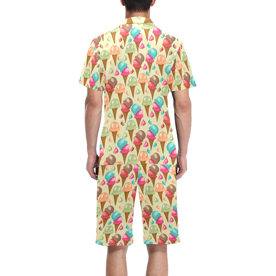 Colorful ice cream pattern Men's V-Neck Short Pajama Set