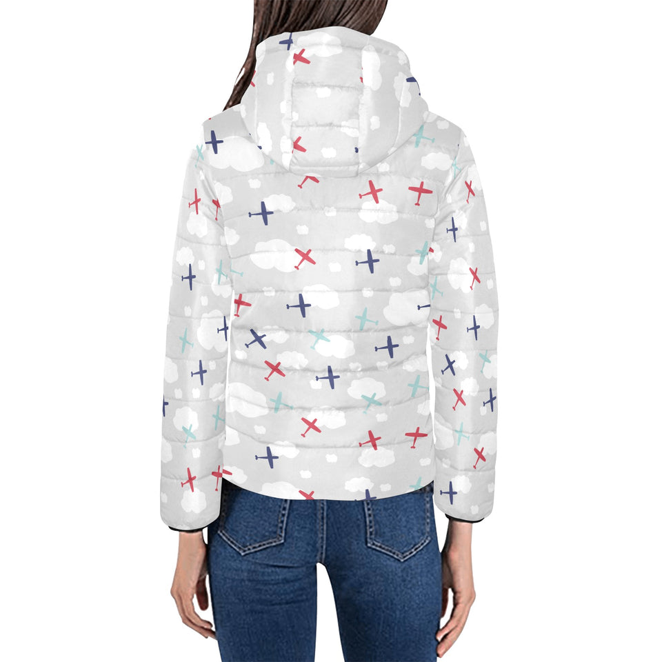 Airplane cloud grey background Women's Padded Hooded Jacket