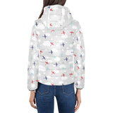 Airplane cloud grey background Women's Padded Hooded Jacket