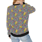 Cute yellow monkey leaves pattern Women's Crew Neck Sweatshirt