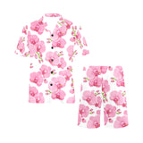 pink purple orchid pattern background Men's V-Neck Short Pajama Set