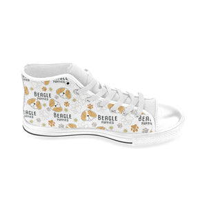 Cute beagle dog pattern background Men's High Top Canvas Shoes White