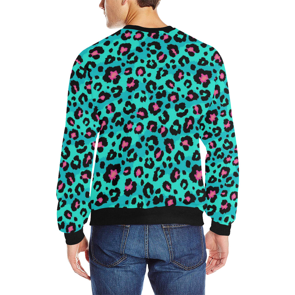 Green leopard skin print pattern Men's Crew Neck Sweatshirt
