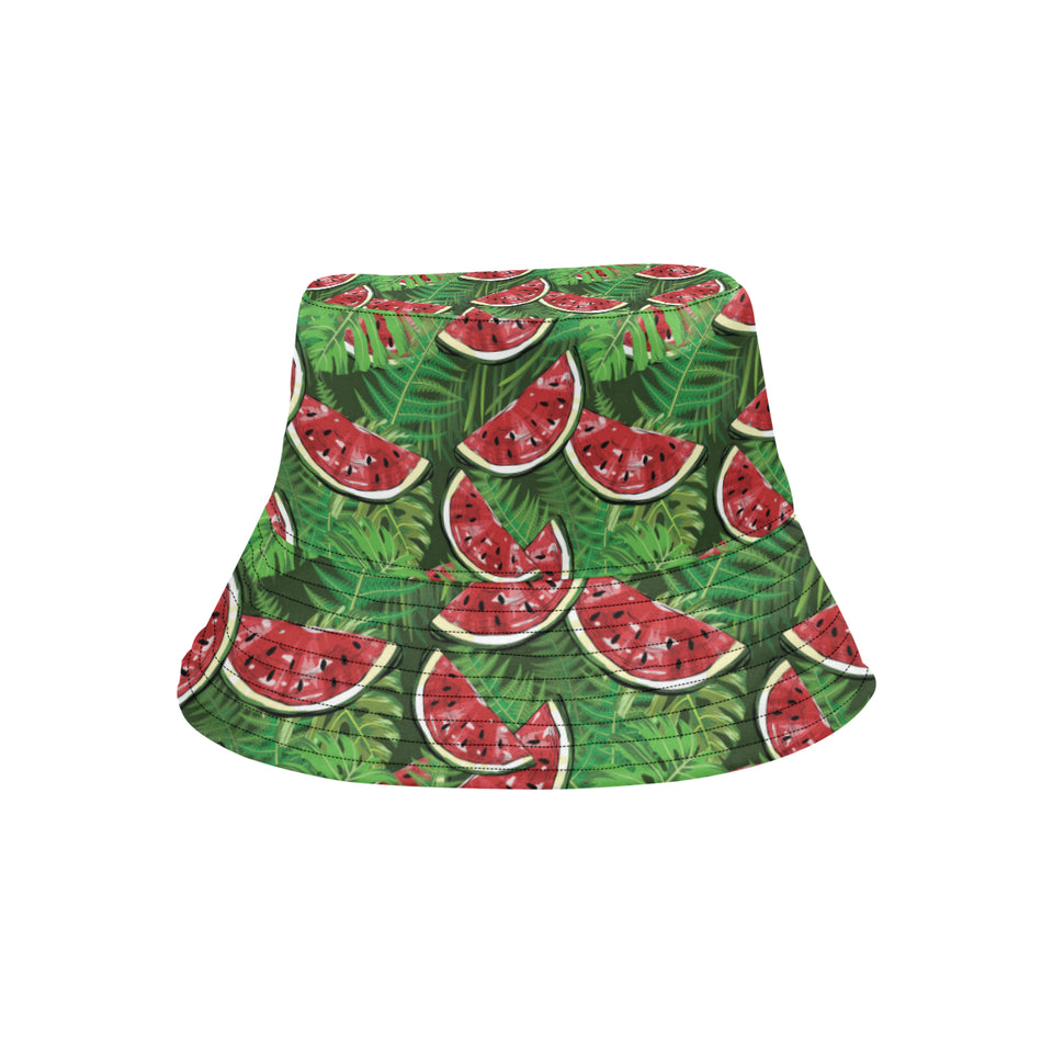 Watermelons tropical palm leaves pattern backgroun Unisex Bucket Hat
