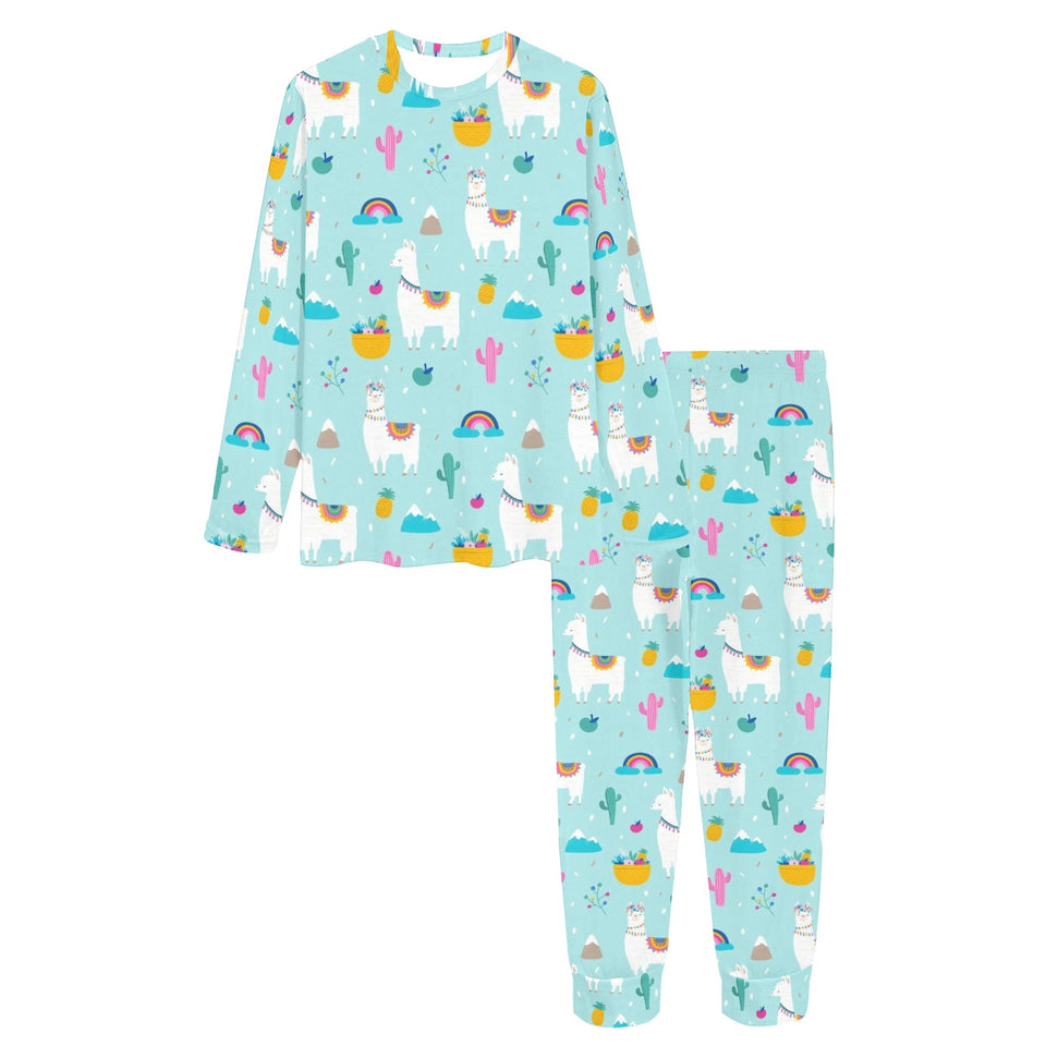 Llama alpaca cactus leaves pattern Women's All Over Print Pajama Set