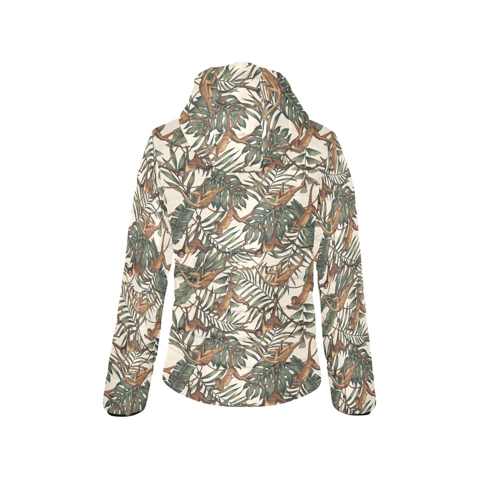 Monkey tropical leaves background Women's Padded Hooded Jacket