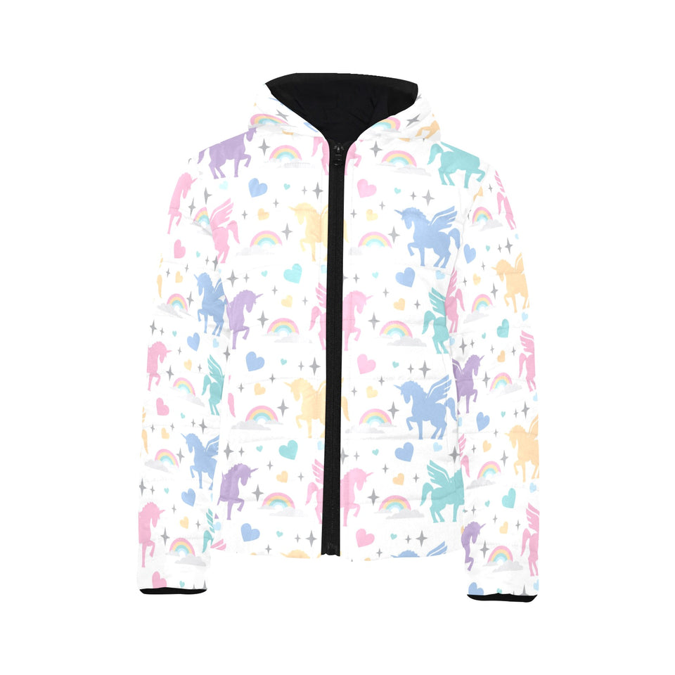 colorful unicorn rainbow heart pattern Kids' Boys' Girls' Padded Hooded Jacket
