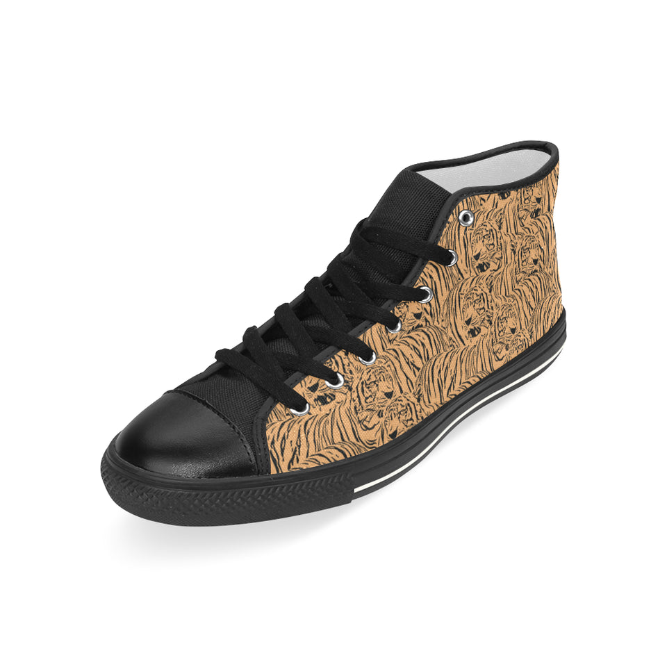 Bengal tigers pattern Men's High Top Canvas Shoes Black