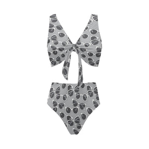 Sun Glasses Pattern Print Design 04 Chest Bowknot High Waisted Bikini Swimsuit