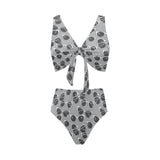 Sun Glasses Pattern Print Design 04 Chest Bowknot High Waisted Bikini Swimsuit