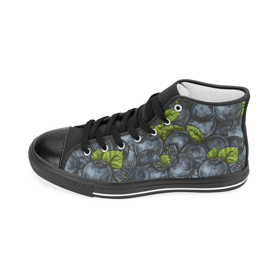 blueberry pattern Women's High Top Canvas Canvas Shoes Black