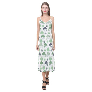 Chameleon lizard succulent plant pattern V-Neck Open Fork Long Dress