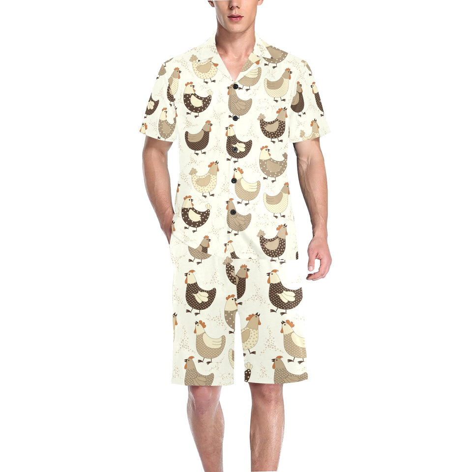 Cute rooster chicken cock Men's V-Neck Short Pajama Set