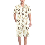 Cute rooster chicken cock Men's V-Neck Short Pajama Set