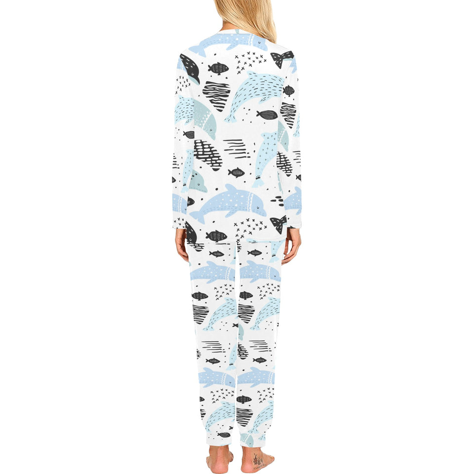 Cute dolphins Childish Style pattern Women's All Over Print Pajama Set