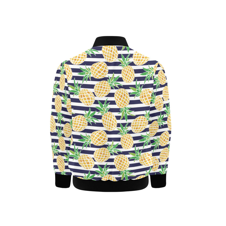 Pineapples pattern striped background Kids' Boys' Girls' Bomber Jacket