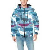 Whale design pattern Men's Padded Hooded Jacket