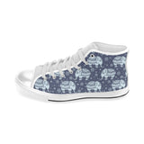 Elephant tribal design pattern Men's High Top Canvas Shoes White