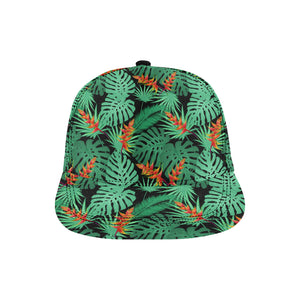 heliconia flower palm monstera leaves black backgr All Over Print Snapback Cap