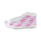 Pink flamingo flower pattern Men's High Top Canvas Shoes White