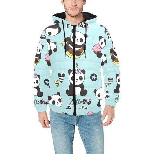 Cute baby panda pattern Men's Padded Hooded Jacket