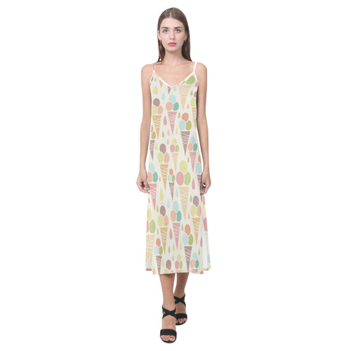 Ice cream cone pattern V-Neck Open Fork Long Dress