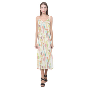 Ice cream cone pattern V-Neck Open Fork Long Dress