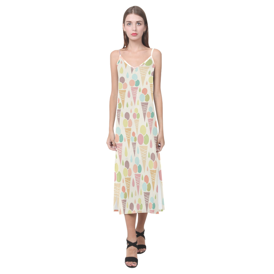 Ice cream cone pattern V-Neck Open Fork Long Dress