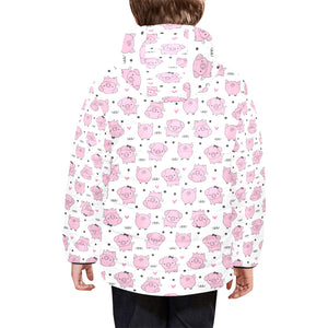 Pig Pattern Print Design 03 Kids' Boys' Girls' Padded Hooded Jacket