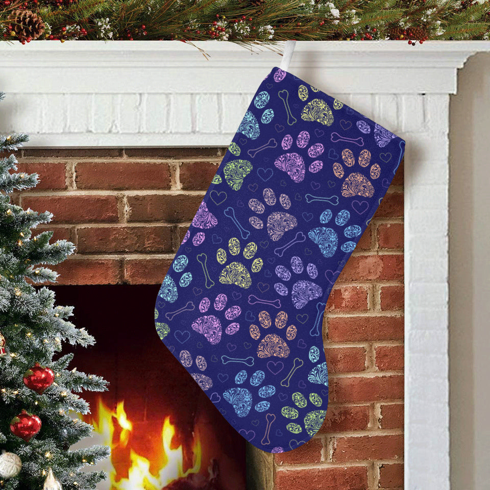 Dog Paws Pattern Print Design 02 Christmas Stocking